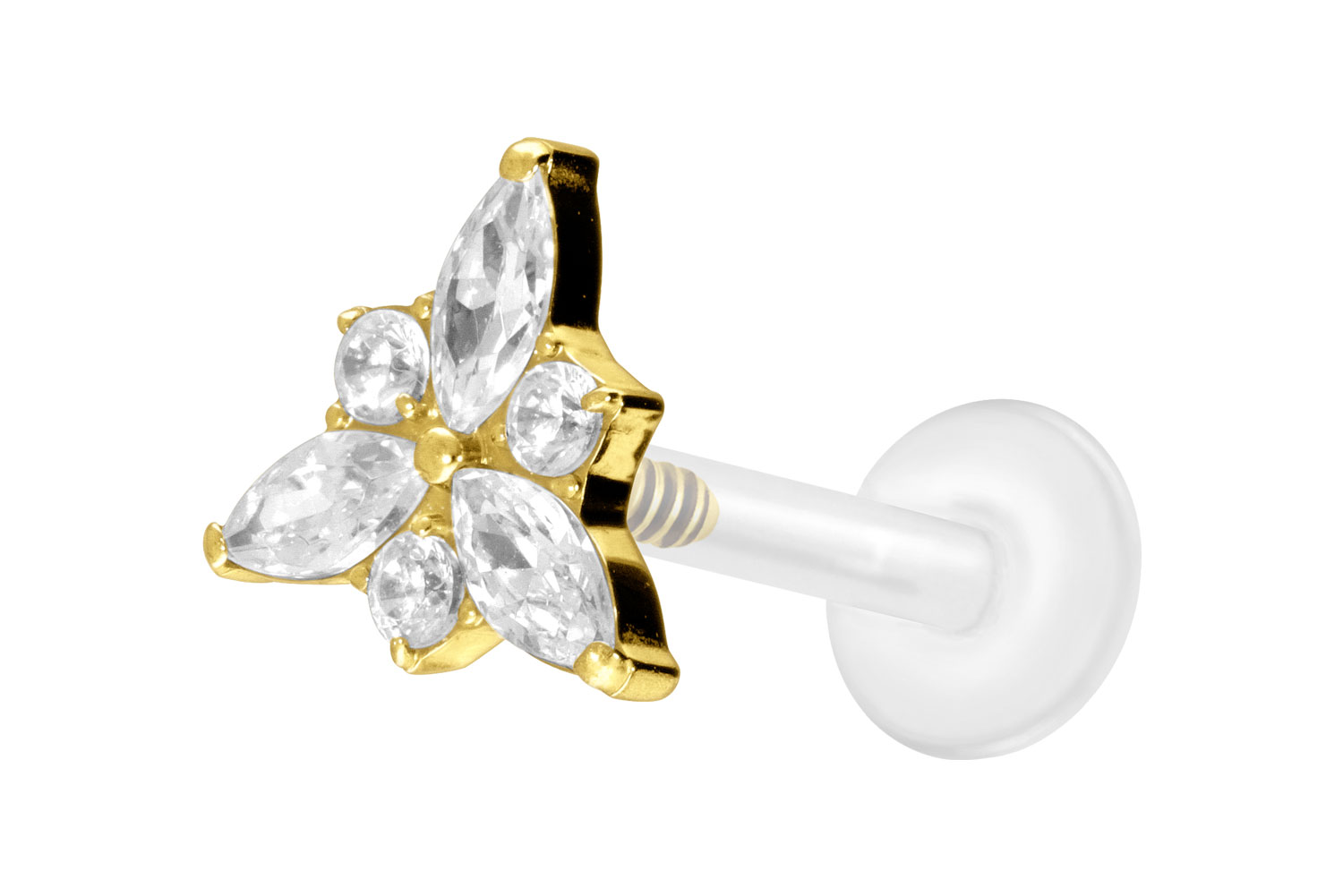 PTFE Labret Piercing mit Innengewinde + Titan-Aufsatz KRISTALLBLÜTE